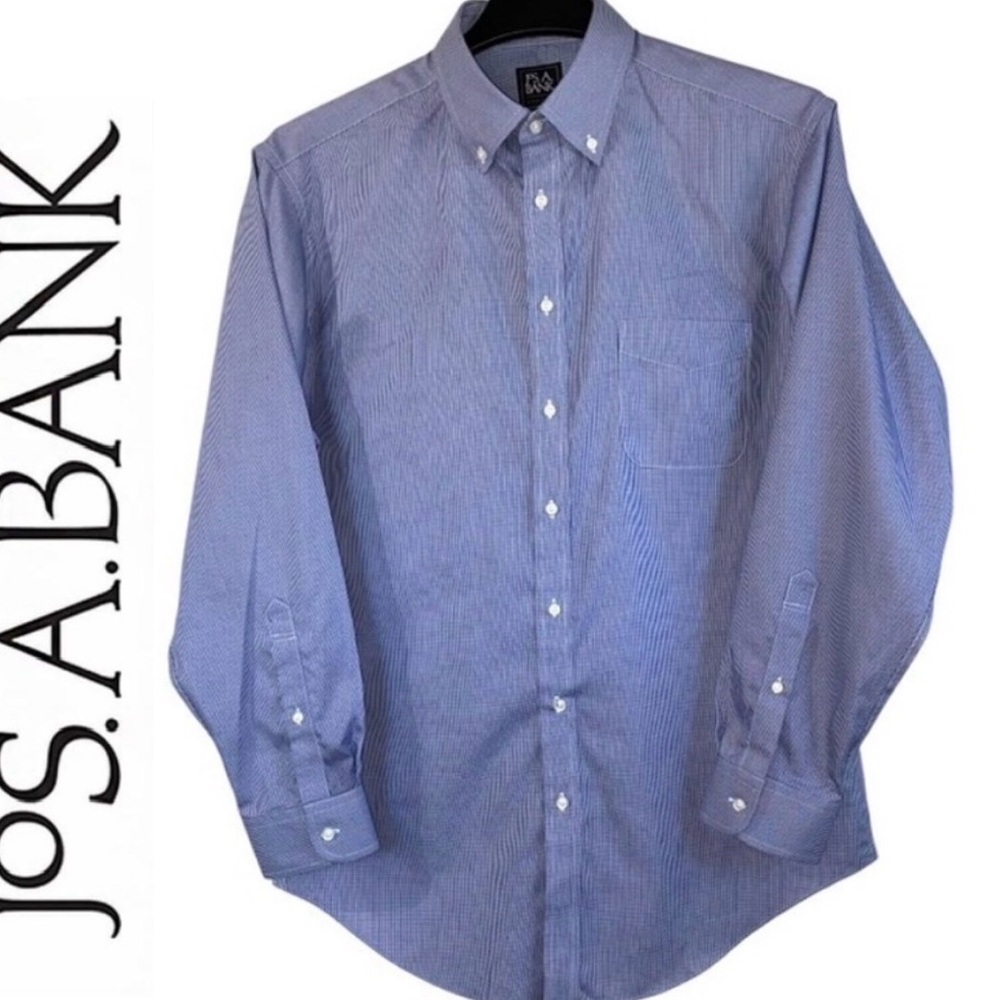 JoS A BANK‎ Traveler Blue Check Tailored Fit Button Down Dress Shirt 15.5 / 33